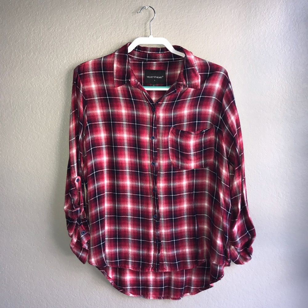 VELVET HEART Plaid Long Sleeve Button-Up